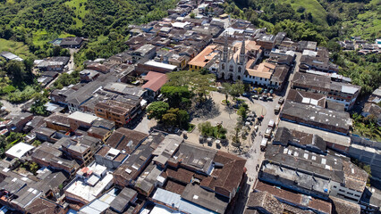 Frontino, Antioquia - Colombia. January 19, 2025. Aerial view with drone, Municipality with 21,905...