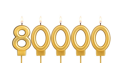 Candles forming the number 80000 - Number of views, views or followers.