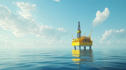 Obraz premium Oil platform on the ocean. Offshore drilling for gas and petroleum with copy space