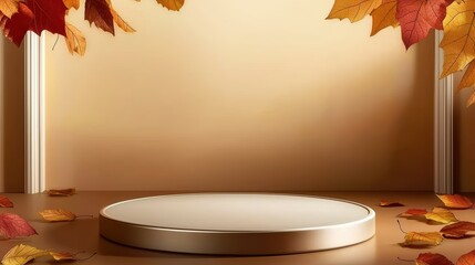 Autumn leaves decoration indoor studio display setup cozy environment aesthetic view seasonal concept