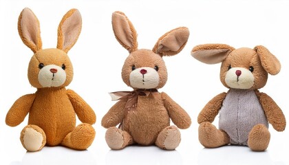 Fototapeta premium Plush bunny toys in different poses on - Toy, Cute, Soft