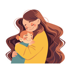 Woman embracing her child. Beautiful Mother and daughter. Colorful illustration isolated. Warm and emotional composition, perfect for greeting cards, posters, and digital designs