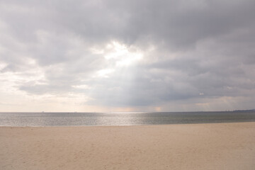 Empty beach by the Baltic Sea in cloudy weather in Sopot, Poland