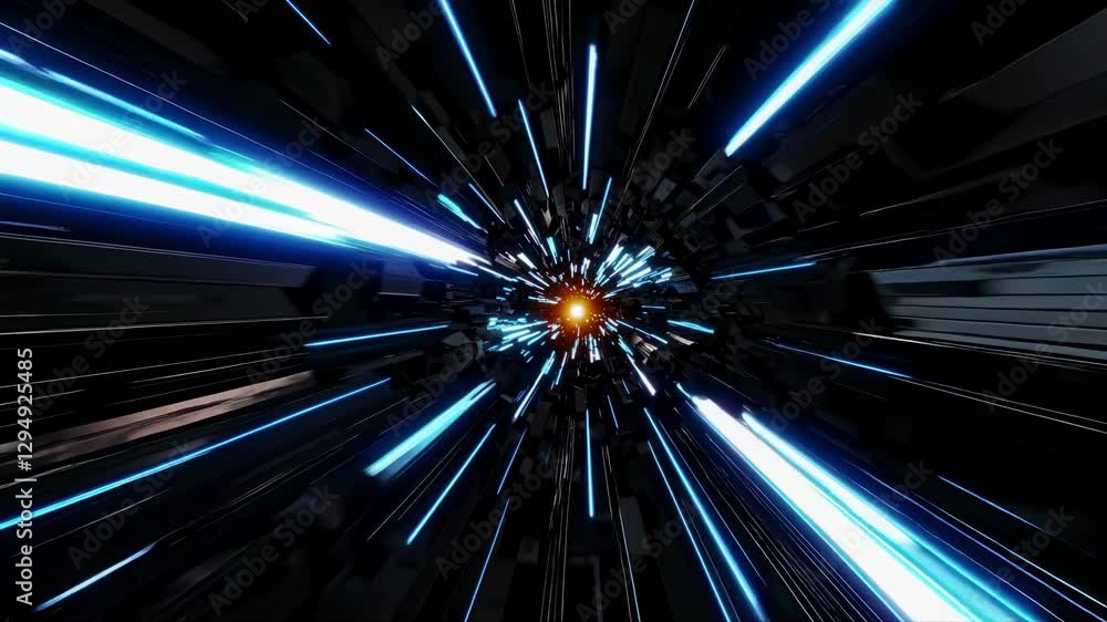 Poster futuristic video concept with a dynamic, high-speed tunnel effect. the camera angle is centered, cre