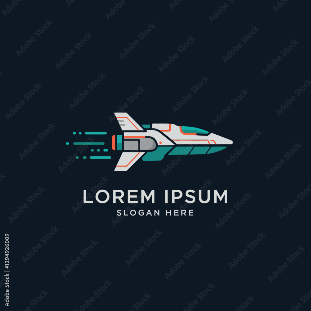 Poster futuristic rocket ship launching into space with dynamic motion in minimal vector art