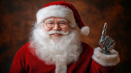 A humanoid robot Santa Claus AI agent with a robotic hand on Christmas symbolizing agentic autonomy and the automation of the holiday season using autonomous technology 