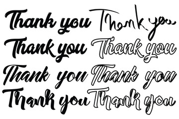 Thank you handwritten style, handwriting font, thank you word. Set of Thank You stylish typography text. thank you card template. Vector illustration isolated on background. 