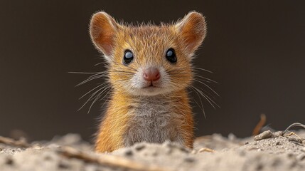delightful baby Tasmanian pademelon stands gracefully its tiny forearms resting against round belly. reddish fur adds warmth creating endearing presence.