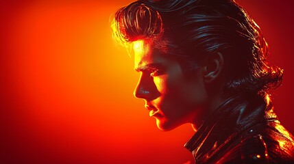 confident individual poses classic 1950s greaser haircut featuring voluminous waves in front and slicked back sides.