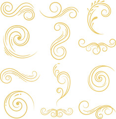 Fototapeta premium Elegant decorative swirls and flourishes in gold color, minimal style, vector illustration