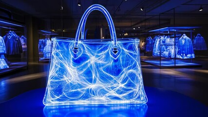 Stunning illuminated handbag on display in a modern boutique during a sleek exhibition event
