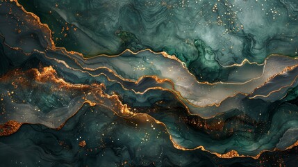 Emerald Green Waves with Gold Highlights