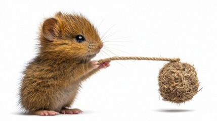 baby nutria sits against white background sniffing air twitching whiskers. Its soft brown fur contrasts beautifully small pink webbed feet and gleaming dark eyes.