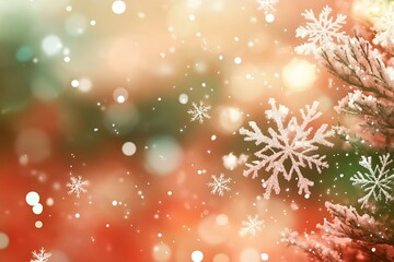 Snowy winter branch, bokeh background, festive