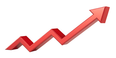 Red Upward Arrow with Zigzag Path, Isolated on Transparent Background