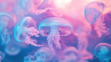 Mesmerizing Pink and Blue Jellyfish Underwater