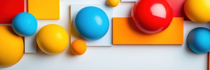 Fototapeta premium Oversized geometric forms in vibrant colors on a white surface showcasing bold design elements
