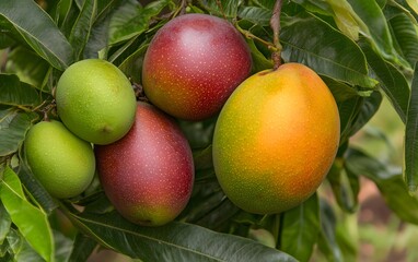 Obraz premium Ripe Mangoes on Branch Close Up Photography