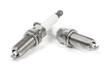 Two iridium spark plugs on white background