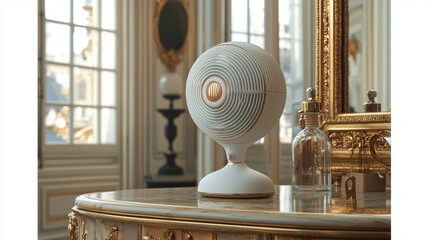 sleek hairdryer logo embodies sustainability featuring leaf shaped air pattern and soft colors reflecting brand's eco conscious values and minimalist aesthetic.