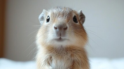 tiny capybara pup sits adorably on pristine white surface showcasing its round body short soft fur tiny ears and wide innocent eyes radiating irresistible charm and cuteness.