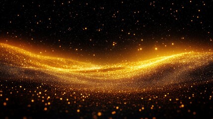 Golden Glittering Confetti Falling on a Flat Surface Bathed in Bright Spotlight
