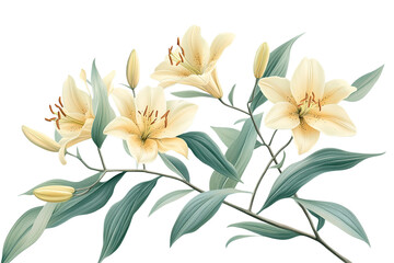 Fototapeta premium Elegant Lilies: A Botanical Illustration of Creamy White Lilies