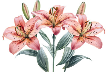 Fototapeta premium Elegant Trio of Pink Lilies: A Botanical Masterpiece