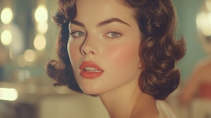 Hairdresser skillfully shapes glamorous Old Hollywood waves on client in retro inspired salon filled vintage charm and sophistication.