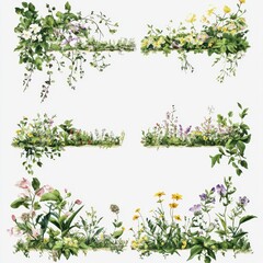 Obraz na płótnie Canvas Beautiful Collection of Hand-Drawn Botanical Illustrations Featuring Various Flowers and Greenery in Natural Colors