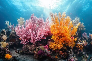 Naklejka premium Vibrant Coral Reefs Underwater Scene With Gorgonian Sea Fan Coral in Andaman Sea Diving Site