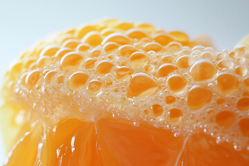 Close-Up View of Refreshing Bubbles in Orange Drink Under Bright Soft Light for a Refreshing Drink