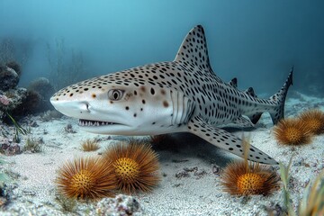 Fototapeta premium Leopard Shark Underwater Scene at Shark Point in Andaman Sea near Phuket and Krabi Thailand