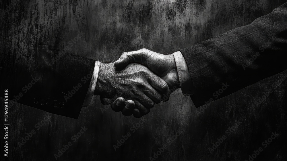 Poster two hands engaging in a firm handshake against a dark grunge background with a sense of agreement an