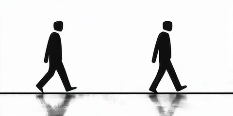 walking figure minimalist line art black outline modern vector icon illustration