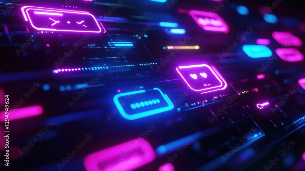 Aufkleber floating message bubbles and glowing notifications create a vibrant social media chat experience at 