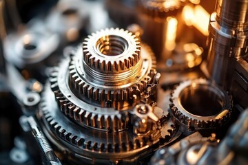 Automatic Transmission Gearbox Part Disassembled Car Component on Workbench in Auto Repair Shop