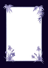 Obraz premium Frame with floral elements. Watercolor illustration. Bamboo and iris background for individual design.