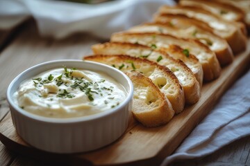 Melba toast with a creamy cheese dip.