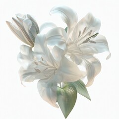 Fototapeta premium Ethereal White Lilies in Soft Light with Delicate Petals and Green Leaves for Tranquil Nature and Floral Decor