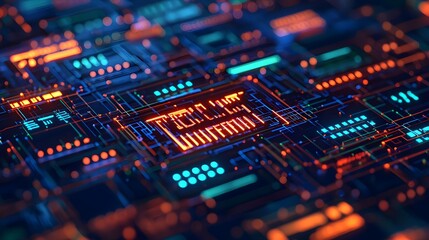 Fototapeta premium Futuristic Technology Background: Abstract Circuit Board Design for Innovation and Artificial Intelligence Concepts