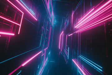 A surreal 3D abstract background showcasing an ever-expanding vortex of radiant neon tendrils, swirling in a hypnotic digital dance. The intricate motion and glowing reflections create a mesmerizing