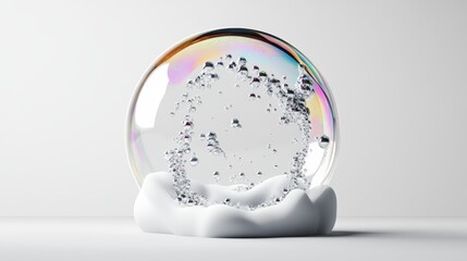 Crystal ball with rainbow colored liquid inside on a reflective surface with soft lighting effects