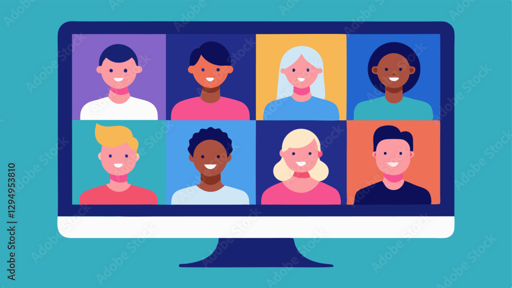 Poster virtual group therapy a grid of faces on a computer screen depicting a virtual group therapy session