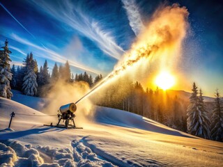 Snow Cannon Action: Stunning Winter Sports Photography - Ski Resort Snowmaking