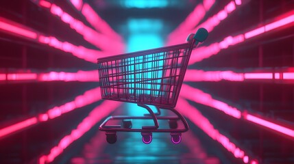 Neon Shopping Cart Concept: Modern Retail and E-commerce Visual