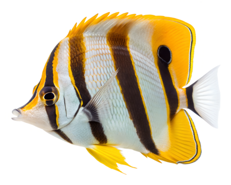 Copperband Butterflyfish with Black and White Stripes, Isolated on Transparent Background