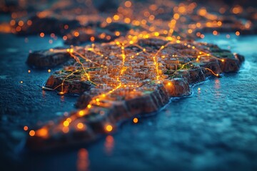 Colorful Threads Connecting Locations on Minimalist Malta Map with Flight Directions and Logistics