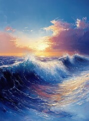 Fototapeta premium Turquoise Ocean Wave Foam Texture Bright Summer Splash Motion Water Surface