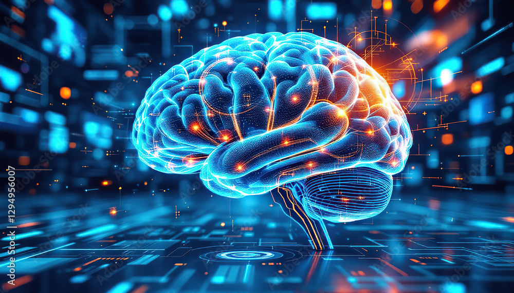 Poster digital brain network artificial intelligence concept
